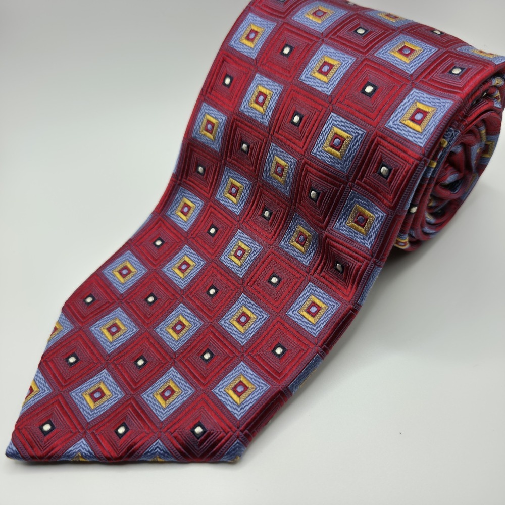 Robert Talbot Best of Class‎ Tie Geometric Blue Red Gold Silver Hand Sewn in USA